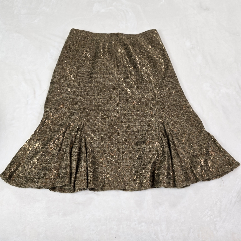 Lafayette 148 New York Flare Midi Skirt Brown Woven Fabric Size10